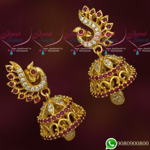 J19675 Peacock Jhumka Designs Fancy Gold Look Jewellery AD Stones  Imitation Collections Online
