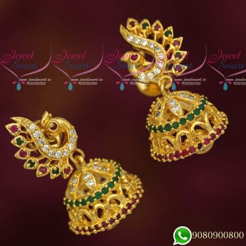 J19676 Peacock Jhumka Designs Fancy Gold Look Jewellery AD Stones  Imitation Collections Online