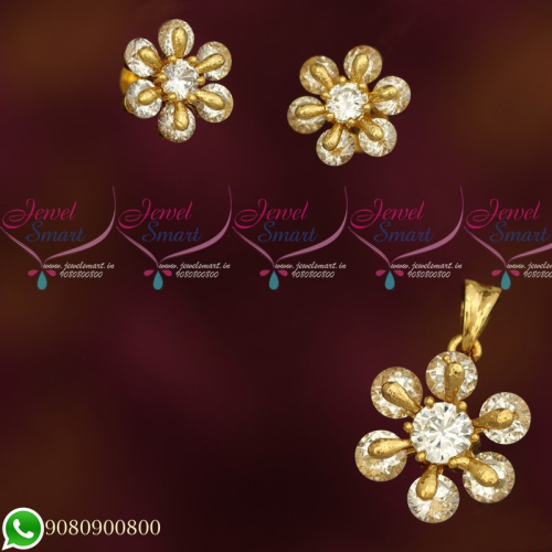 PS19678 AD Diamond White Stone Setting Gold Plated Small Pendant Earrings Set Shop Online