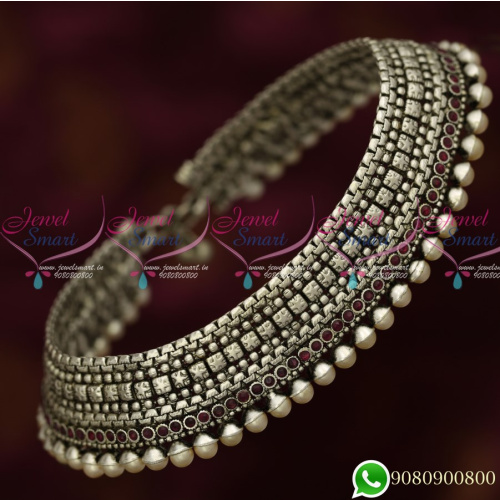 P19664 Oxidised Silver Plated Anklets Broad Design Fashion Jewellery Collections Online