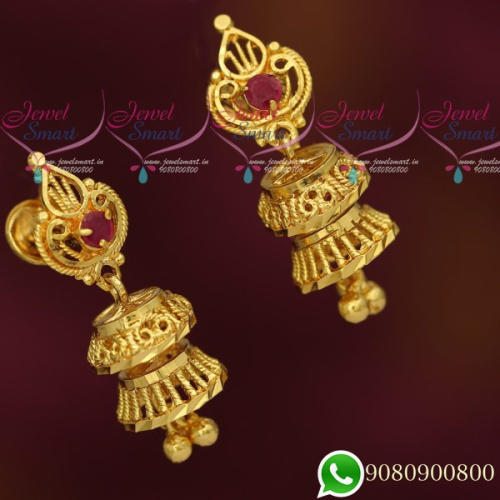 J19695 Small Jhumka Designs Gold Look Jewellery South Screw Lock Imitation Collections