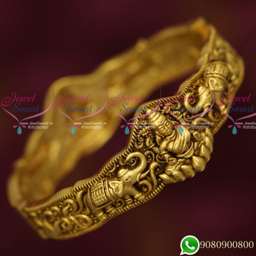 B19665 Temple Laxmi God Design Jewellery Antique Gold Plated Screw Open Bangles Traditional Collections