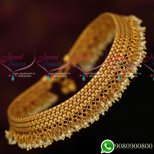 P19743 Anklets Payal Pearl Danglers Matte Gold Polished Fashion Jewellery Designs