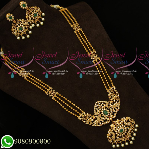 NL19741 Peacock Design Long Necklace Beads 3 Line Haram Antique Jewellery Matte Look Collections