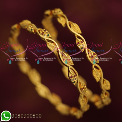 B19732 New Leaf Design Daily Wear Gold Covering AD Stone Bangles Collections Online