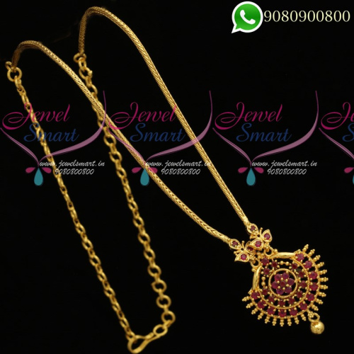 Gold Plated Kodi Chain Ruby Stones Pendant South Indian Jewellery Design C19798R