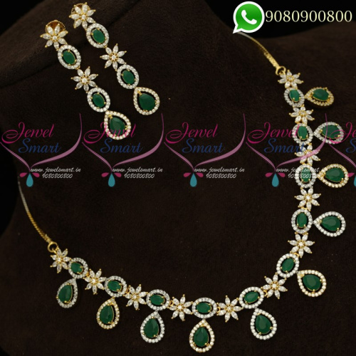 NL19764 Gold Plated Jewellery Set Emerald Green White Semi Precious Necklace Set