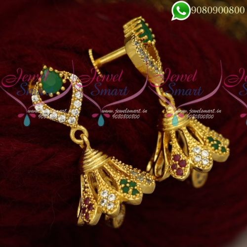 J13167M AD Fashion Jewellery Stylish Jhumka Multi Color Stones Screwback South Indian Designs Online