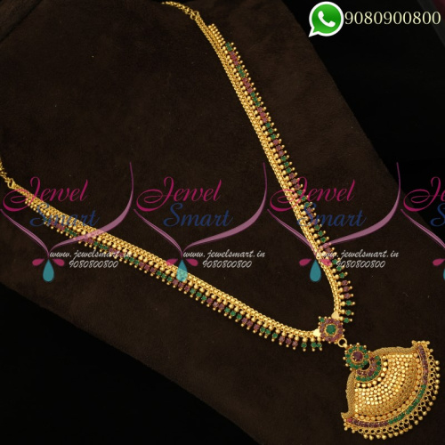 Kerala Style Arumbu Long Gold Necklace South Indian Haram Traditional Jewelry 
