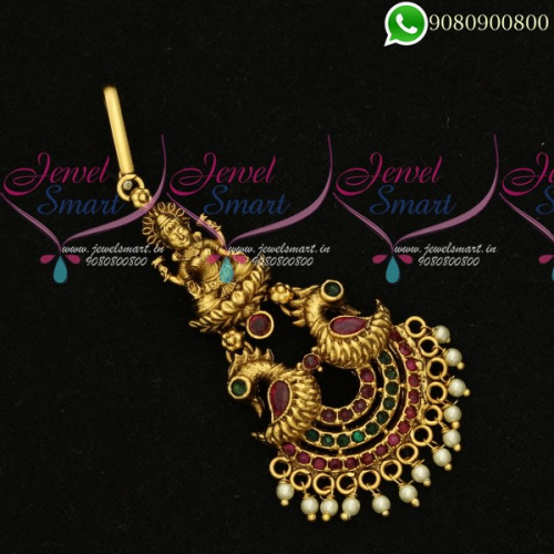 T17602 Temple Jewellery Matte Gold Reddish Plated Short Maang Tikka AD Stones Artificial Collections