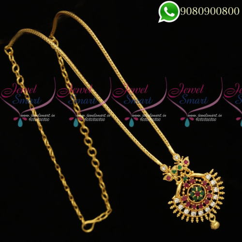 Gold Plated Kodi Chain Multi Color Stones Pendant South Indian Jewellery Designs C19797