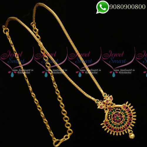 Gold Plated Kodi Chain Ruby Emerald Pendant Daily Wear South Indian Jewellery Designs C19798