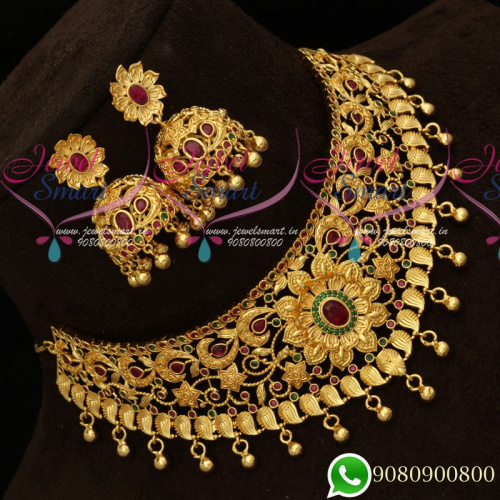 Choker Necklace Floral Design One Gram Gold Plated Latest Bridal Jewellery Collections NL19807