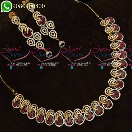 NL19767 Gold Silver Plated Jewellery Set Ruby Diamond Finish Semi Precious Necklace