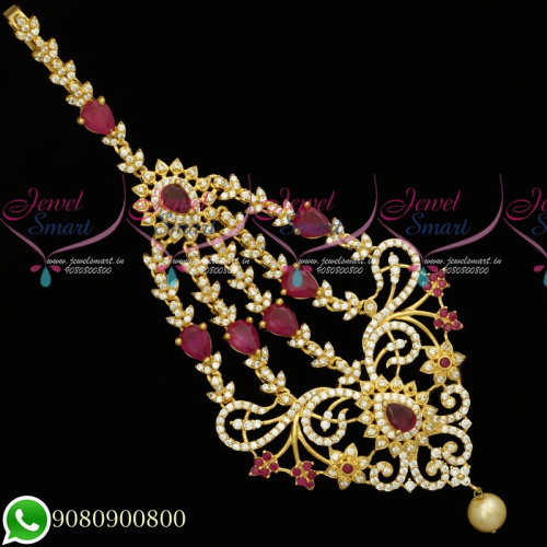 M19763 Side Passa Maang Tikka Designs Traditional Jewellery AD Stones Collection