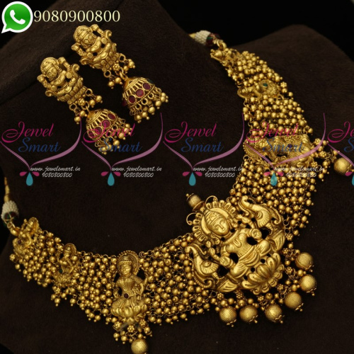 NL19775 Temple Jewellery Nagas Design Necklace Golden Beads Danglers Traditional Collections 