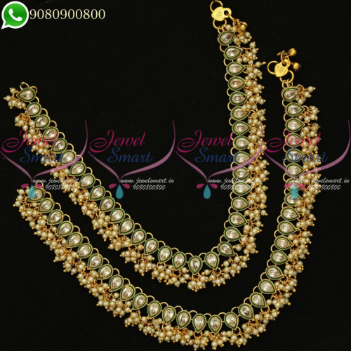 Anklets Payal American Diamond Pearl Fashion Jewellery Designs P20104
