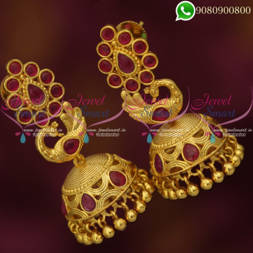 Jhumkas Online Peacock Jewelry Ruby Stones Gold Plated J20069R