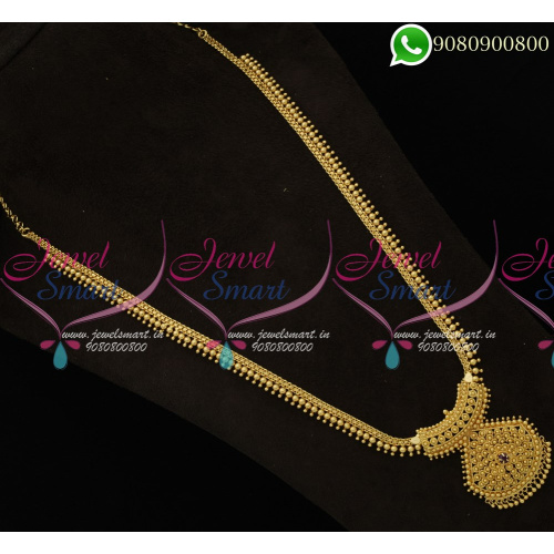 Simple Beads Design Plain Gold Long Necklace Haram Online NL19159