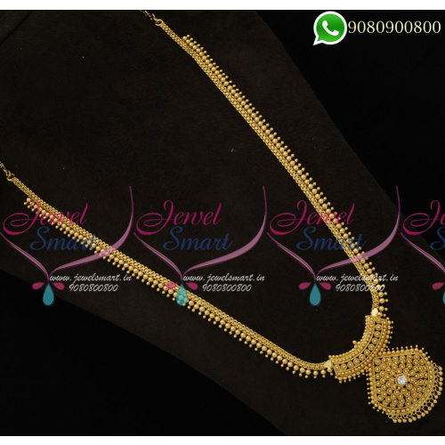 Plain Gold Long Necklace Haram Simple Beads Design Online NL19160