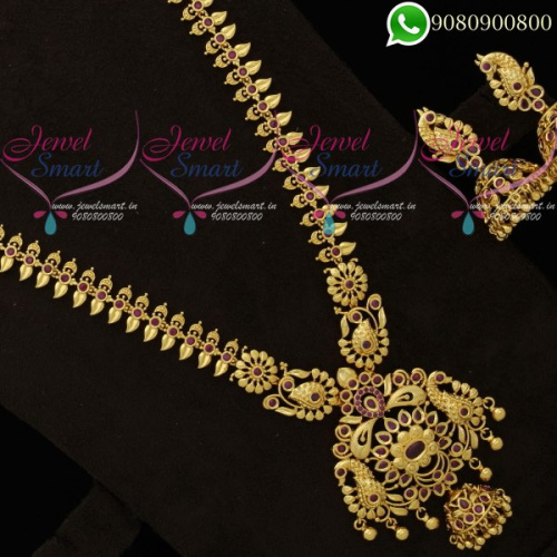 One Gram Gold Plated Haram Long Necklace Bridal Jewellery Set NL19187