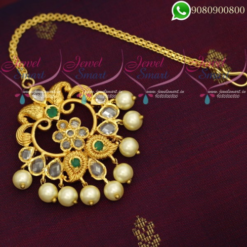 Maang Tikka Chutti Polki Stones Pearl Jewellery Online T19992