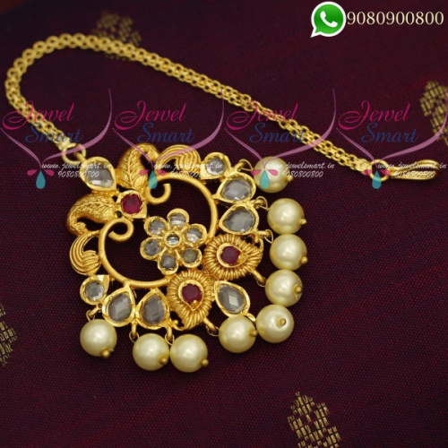 Maang Tikka Chutti Polki Stones Pearl Jewellery Online T19993