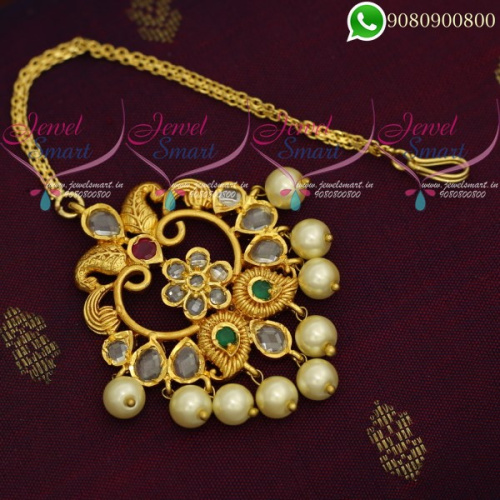 Maang Tikka Chutti Polki Stones Pearl Jewellery Online T19994