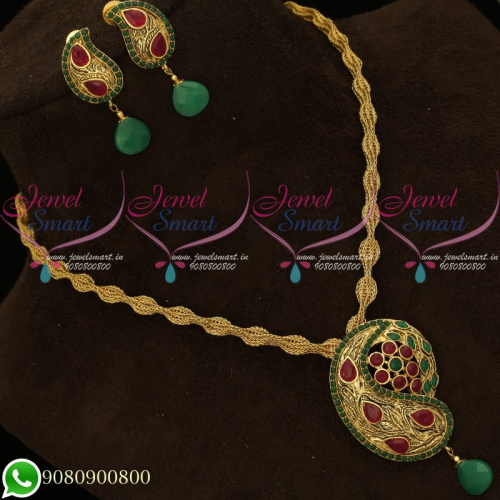 Pendant Set Antique Gold Plated Fancy Twisted Chain Mango Design PS20111