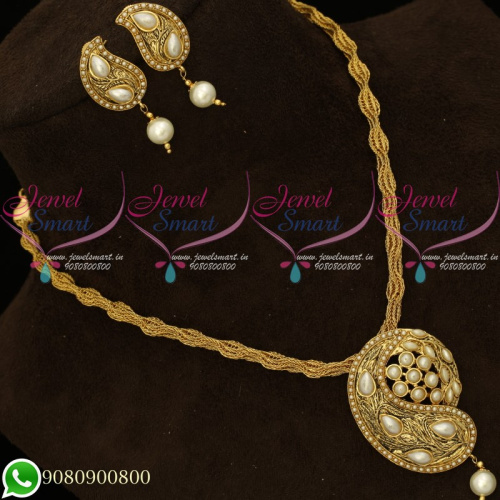 Pendant Set Pearl Antique Gold Plated Twisted Chain Mango Design PS20112