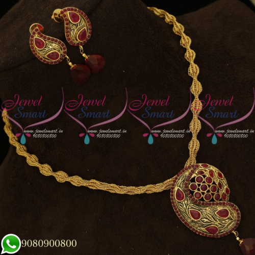 Pendant Set Ruby Antique Gold Plated Twisted Chain Mango Design PS20114