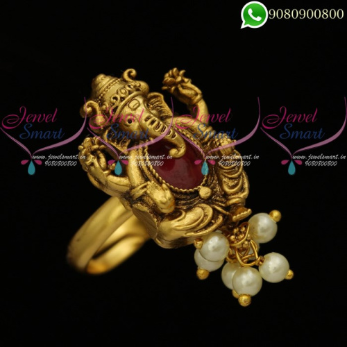 Lord Ganapathy Ganesh Design Adjustable Finger Rings Pearl F20016