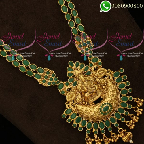 Temple Jewellery 2 Line Green Stone Chain Antique Gold Plated NL20045