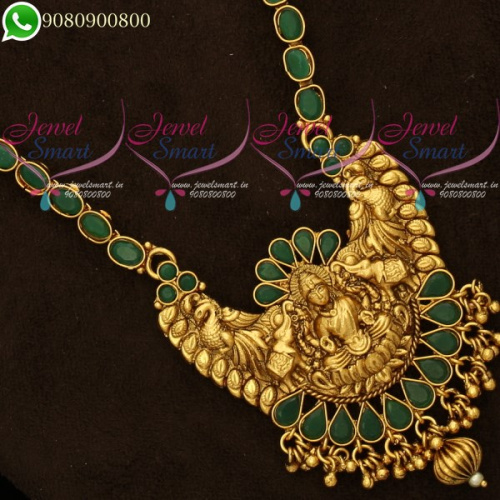 Temple Jewellery Designs Emerald Stone Chain Antique Gold Plated NL20048