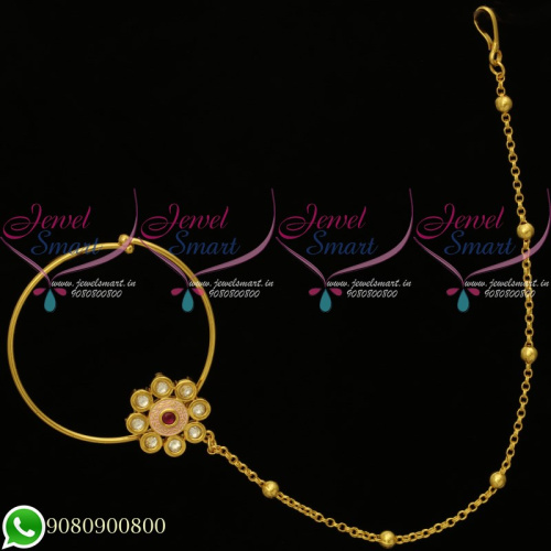 Bridal Nose Ring With Chain Kundan Stones Traditional Jewellery Online N20125