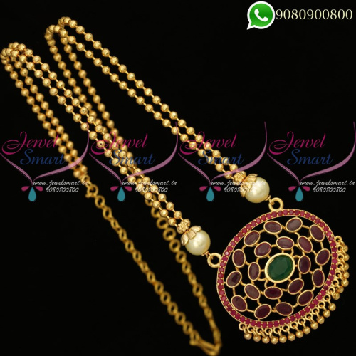 Beads Chain Pendant Gold Plated AD Stones Studded South Indian Jewelry PS20233
