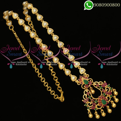 Pearl Chain Pendant AD Stones Studded Gold Plated Jewellery Daily Wear PS20234