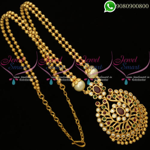 Beads Chain Pendant Hand Setting Gold Plated AD Stones Jewellery PS20236