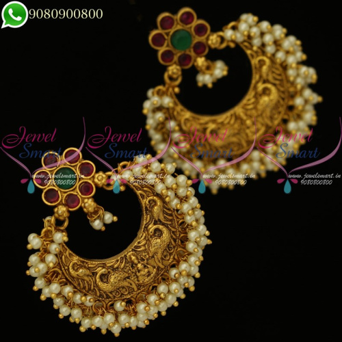 Chandbali Temple Earrings Pearl Jewellery Antique Gold Plated Bridal ER20207