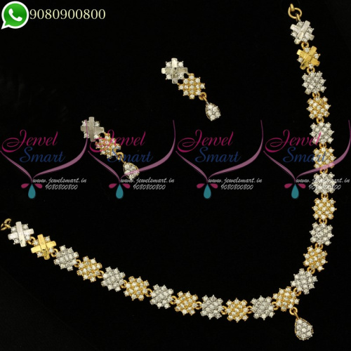 Gold Silver Dual Two Tone Plated Necklace Set Diamond Design Jewellery NL20181