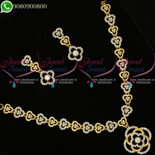 Dual Two Tone Plated Floral Necklace Set Diamond Design Jewellery NL20182