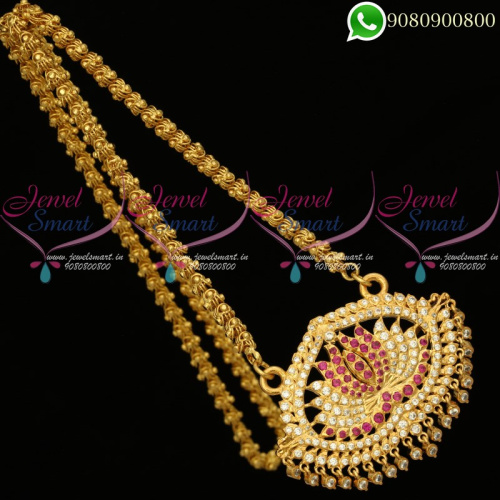 Gold Traditional Pendant Chain Lotus Design Imitation South Jewellery C20155