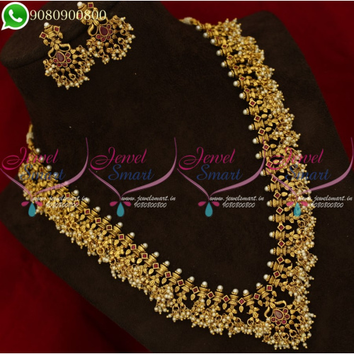 Gutta Pusalu Long Necklace Pearl Traditional South Indian Haram Online NL20219