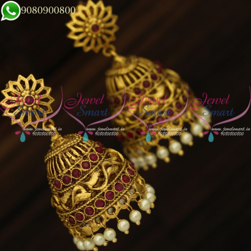 Jhumki Earrings Ruby Stones Studded Antique Fashion Jewellery Online J20211R