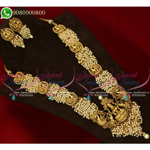 NL13252 Broad Temple Pendant Pearl Danglers Chain Traditional Jewellery Haram Latest South Collections