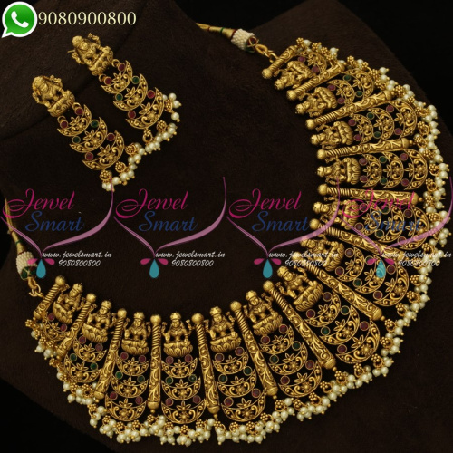 Temple Jewellery Beautiful Grand Bridal Broad Necklace Set Online NL20223
