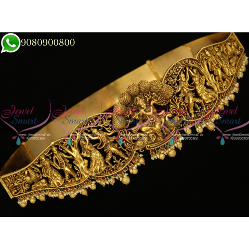 Temple Jewellery Lord Krishna Design Vaddanam Bridal Gold Design H20196