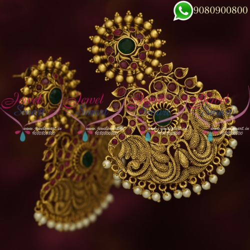 Antique Gold Plated Big Earrings Latest Bridal Fashion Jewellery Online ER20370