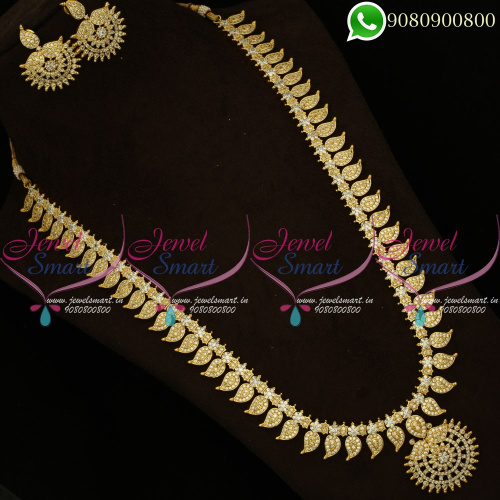 Bridal Long Necklace Gold Plated American Diamond Mango Design NL20351