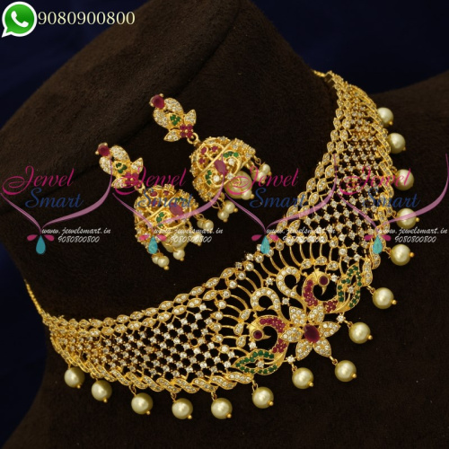 Choker Necklace AD Stones Jewellery New Peacock Designs Online NL20256